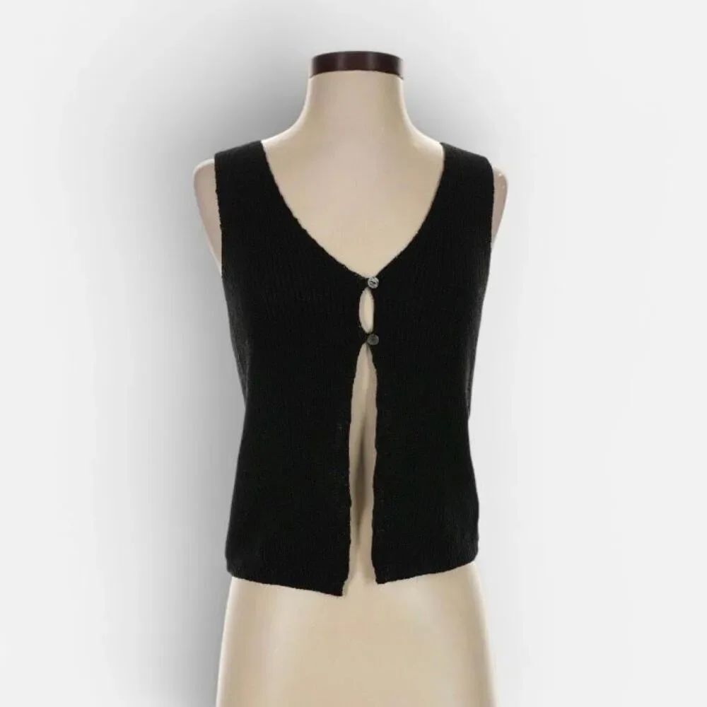 Cotton Candy LA Black Sleevelesd Cardigan Blouse Top Small Y2K 90s Woven